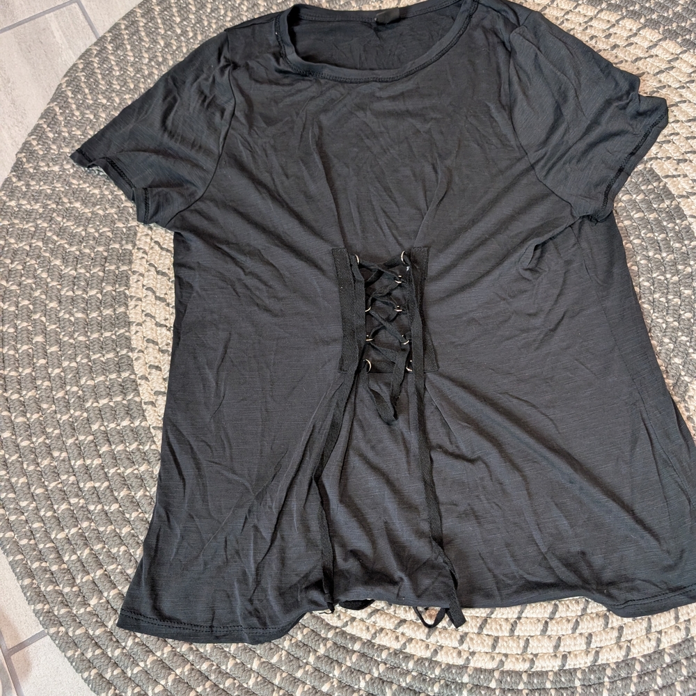 Black Lace-Up Women's Top